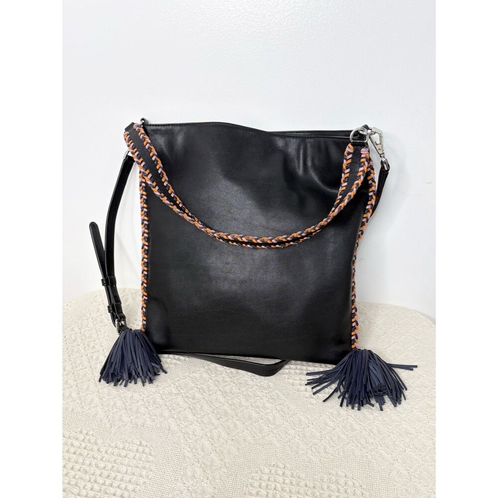 Rebecca Minkoff Chase Convertible Hobo Bag Black Leather Tassel Braided Boho